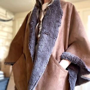 KATIE TODD Faux Suede/Shearling Cape-Size Small/ Medium
